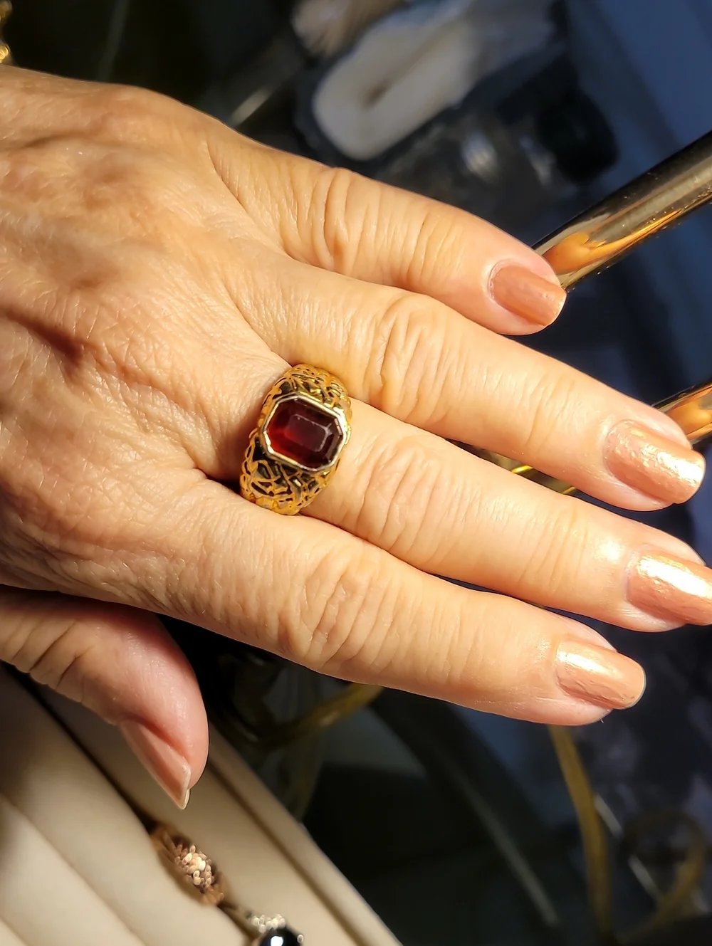 Men's Ring Gold Ruby Fashion